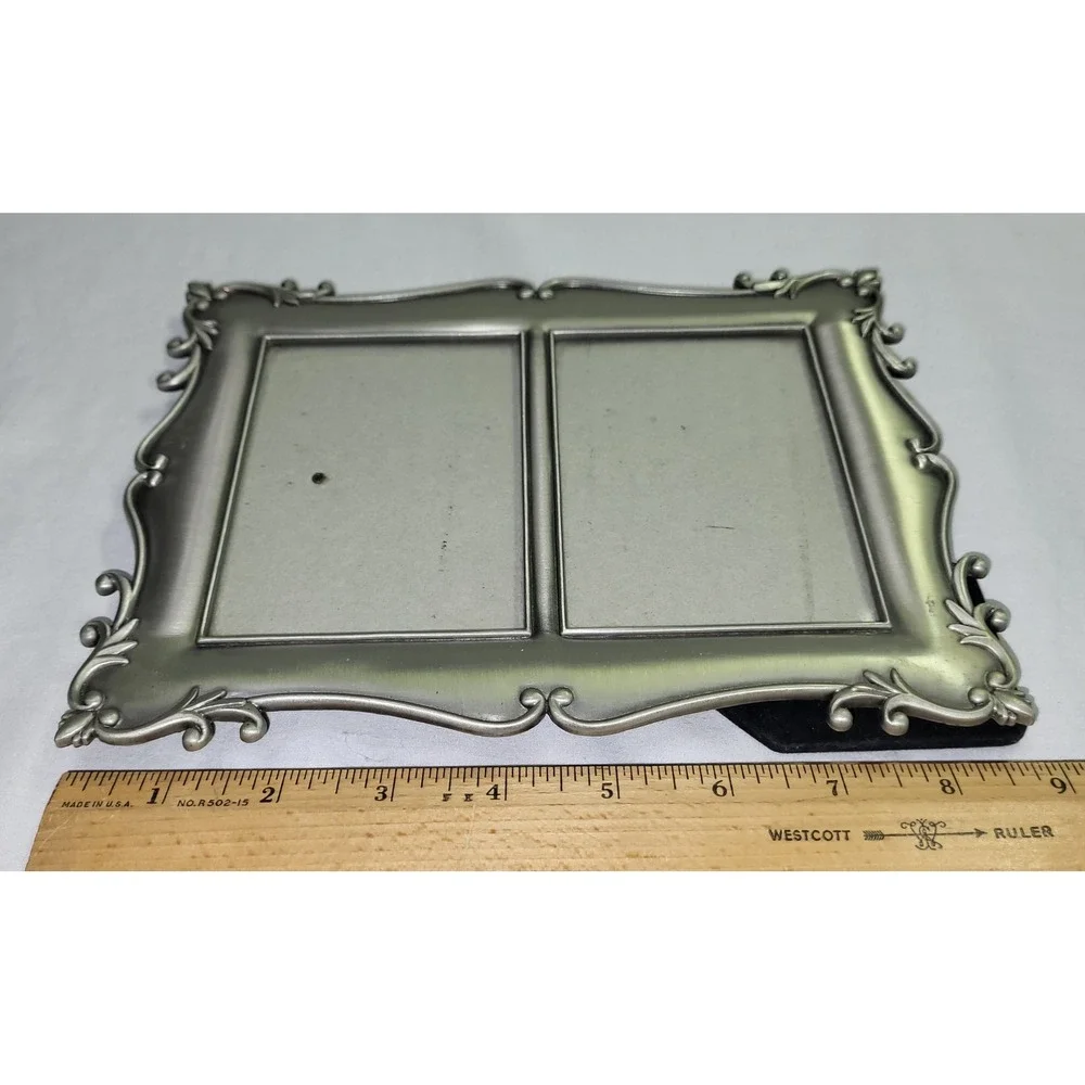 Double Picture Frame Silver Ornate Pewter Style Scroll Side by Side 3x5 Photos